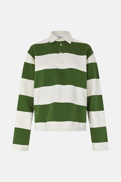 Polo vert de man longues man ENVIIII, avec des larg larg larges et et boutons.