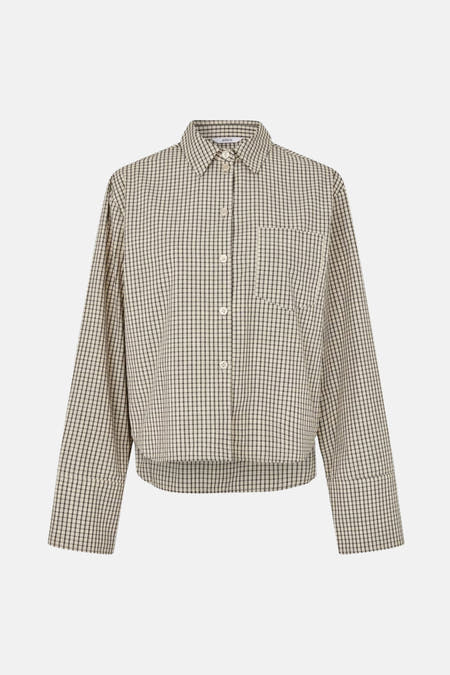 Chemise beige à longues manches d'ENVII, avec un motif de carreaux et une poche po poitrine.