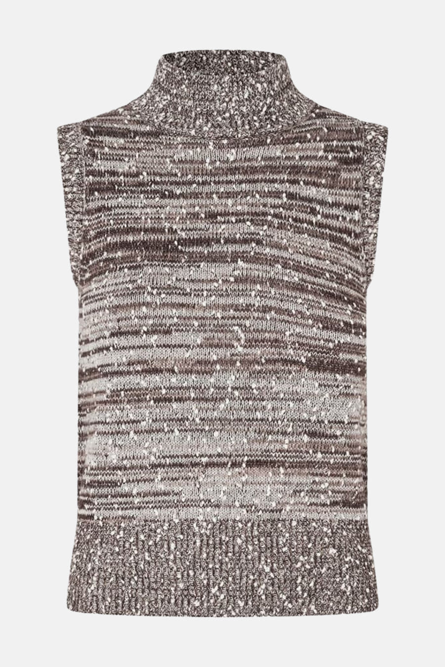 T-shirt marron d'ENVII, avec un motif de rayures mélangées et un col haut.