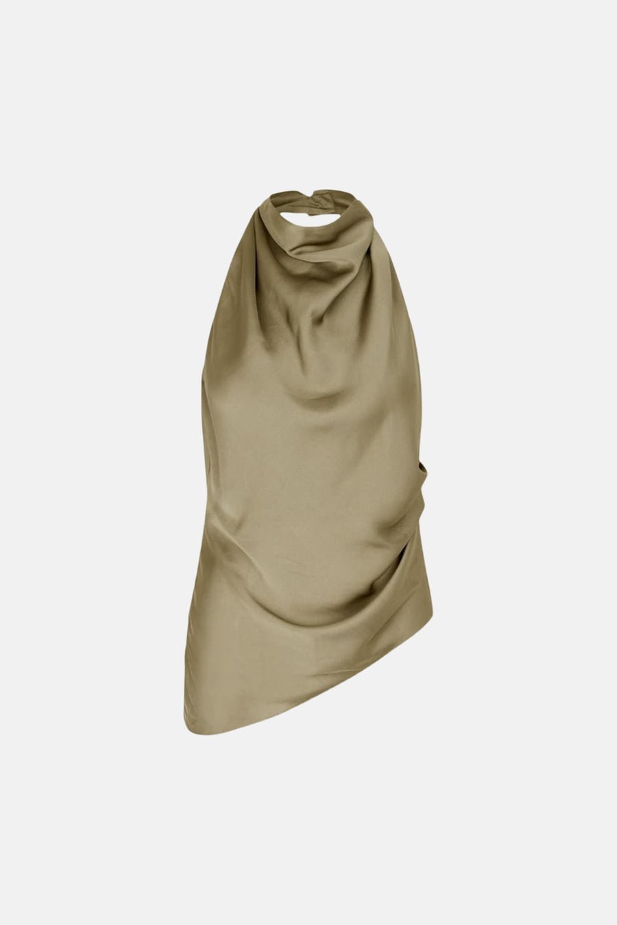 Groene mouwloze blouse van ENVII met hoge kraag en asymmetrische zoom, gladde stof, front view