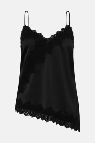 Blouse sans manches noire d'ENVII, avec des détails de bordure le long de la ligne du cou et de l'asymétrie.