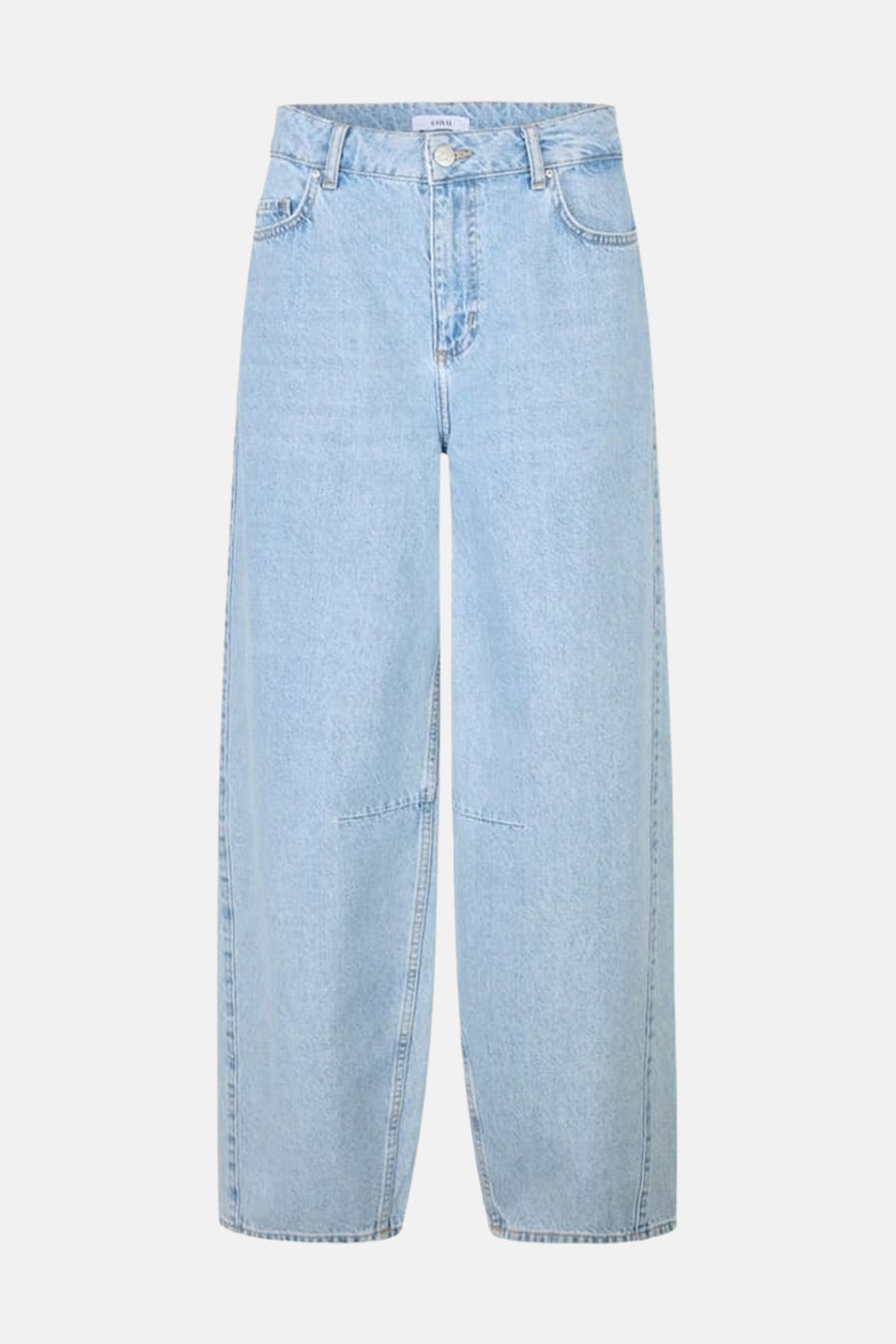 Jean en denim bleu clair coupe spéciale d'ENVII, avec une jambe large et un détail patchwork.