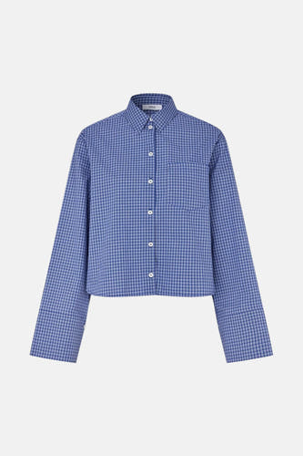 Chemise à manches longues à carreaux bleus d'ENVII, avec fermeture boutonnée et poche poitrine.