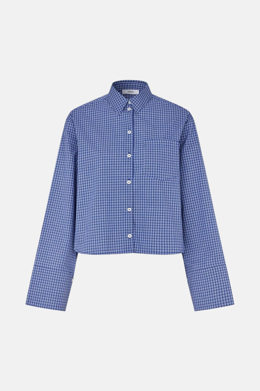 Chemise à manches longues à carreaux bleus d'ENVII, avec fermeture boutonnée et poche poitrine.