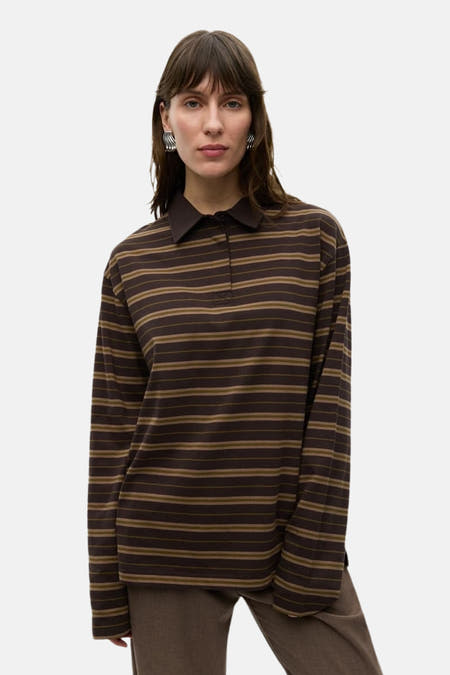 Polo met lange mouwen - bruin