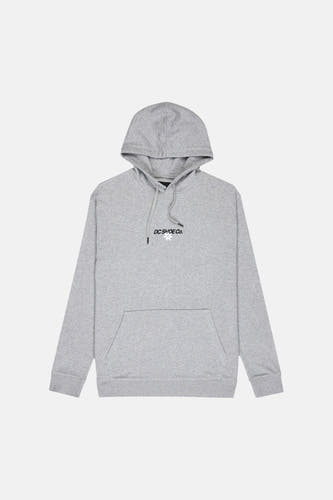 Grijze sweater met kap van DC Shoes, met logo op de borst en een buidelzak.