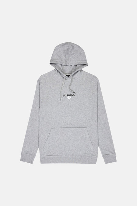 Grijze sweater met kap van DC Shoes, met logo op de borst en een buidelzak.