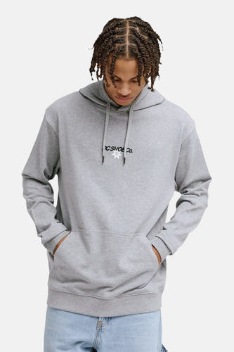Grijze sweater met kap van DC SHOES, met lange mouwen en een buidelzak aan de voorkant.