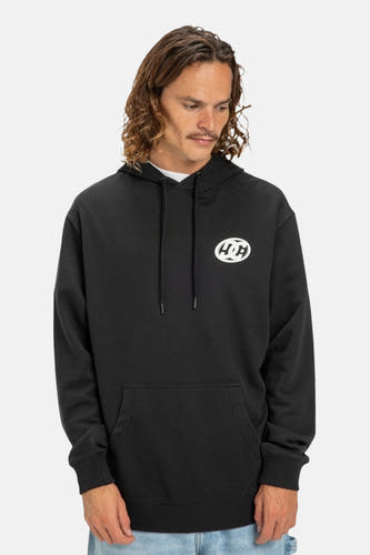 Zwarte sweater met kap van DC SHOES, met witte ovale print op de borst en koordjes.