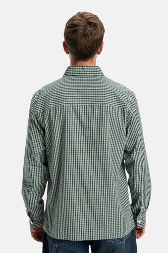 Groen overhemd met lange mouwen van DC SHOES, met ruitpatroon, gezien van achteren.