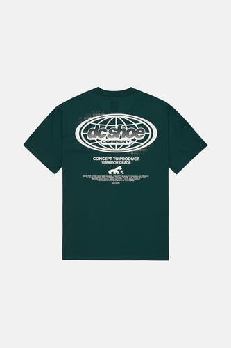 T-shirt vert avec manches courtes de DC Shoes, avec logo sur le dos et impression texte.