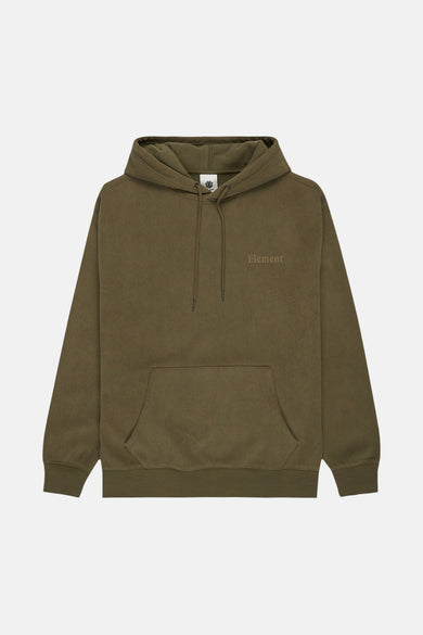 Sweater vert avec capuche d'ELEMENT, accompagné d'un sac kangourou et d'un logo subtil sur la poitrine.
