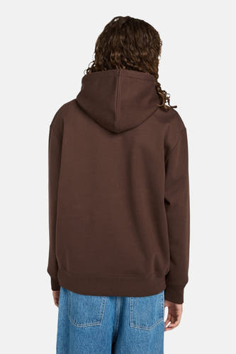 Bruine sweater van ELEMENT, gezien van achteren, met capuchon en ribgebreide boorden.