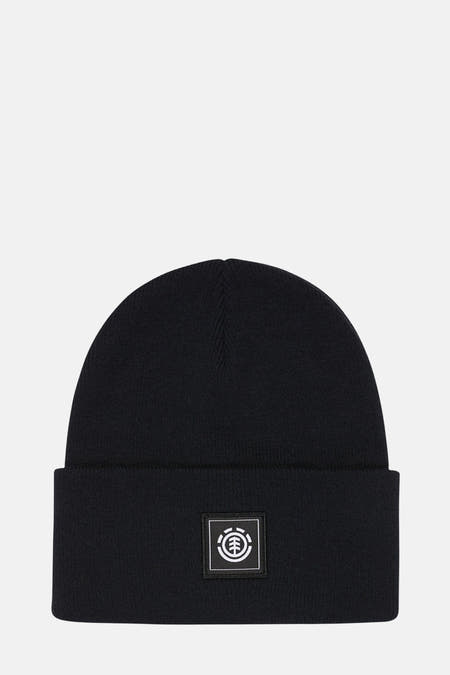 Zwarte muts van ELEMENT, met een klein logo-embleem op de omslag.
