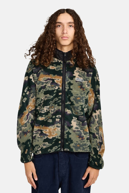 Multikleurig fleece jack van ELEMENT met een camouflagepatroon en zwarte ritssluiting.