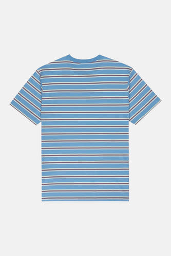 Blauw T-shirt met korte mouwen van ELEMENT, met horizontale gestreepte print in blauw, wit en grijs.