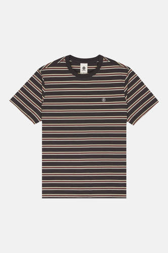 T-shirt met korte mouwen multicolor van ELEMENT, met horizontale bruine, rode en witte strepen.
