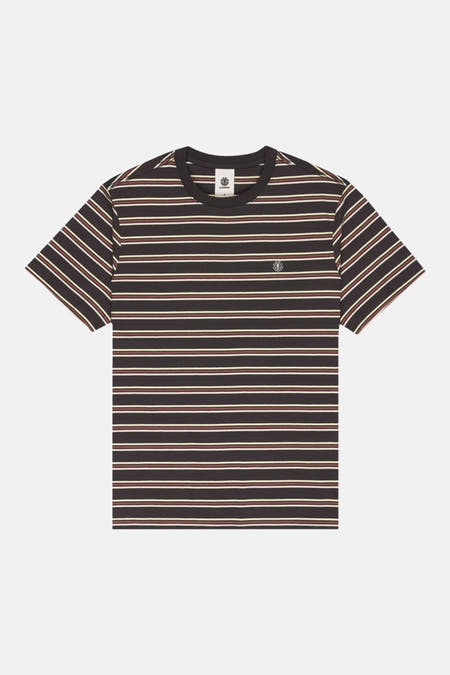 T-shirt met korte mouwen multicolor van ELEMENT, met horizontale bruine, rode en witte strepen.
