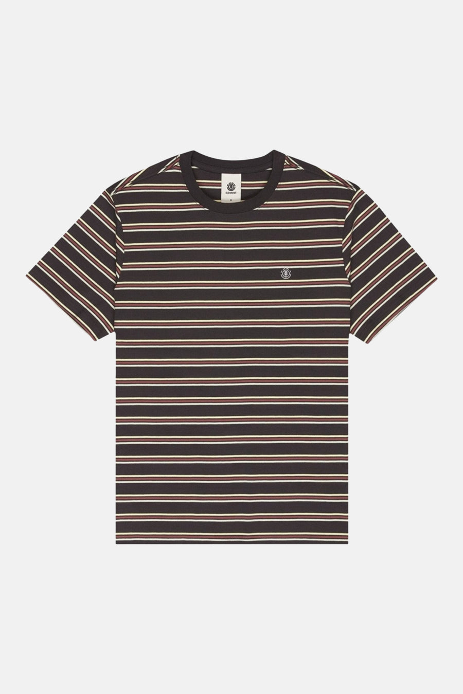 T-shirt met korte mouwen multicolor van ELEMENT, met horizontale bruine, rode en witte strepen.
