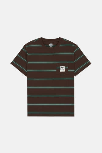 Bruin T-shirt met korte mouwen van ELEMENT, met strepen en een borstzak met logo.
