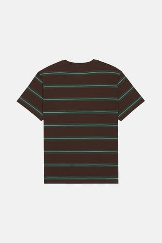 Bruin T-shirt met korte mouwen van ELEMENT, met een gestreept patroon in blauw en wit.