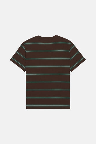 Bruin T-shirt met korte mouwen van ELEMENT, met een gestreept patroon in blauw en wit.