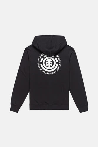 Zwarte sweater met kap van ELEMENT, met witte print op de rug.