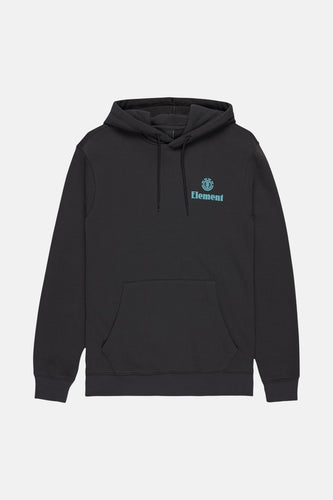 Zwarte sweater met kap van Element, met een logo op de borst en een buidelzak.