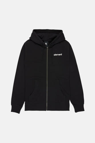 Zwart gilet van ELEMENT, met lange ritssluiting, capuchon en twee zakken aan de voorkant.