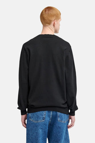 Zwarte trui met ronde hals van ELEMENT, gezien van achteren, met blauwe jeans.