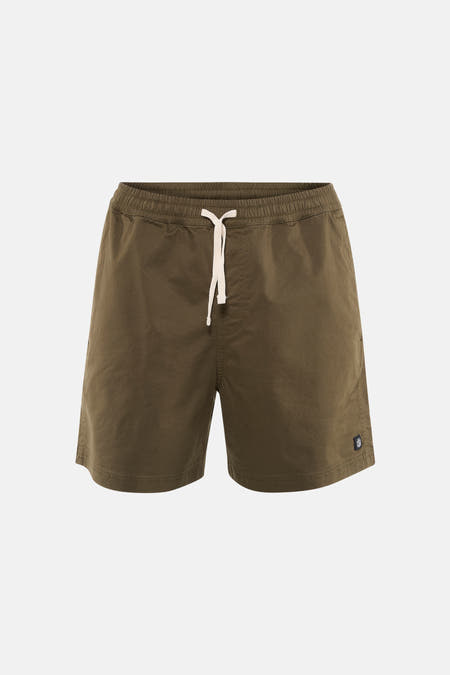 Kaki short van ELEMENT met elastische tailleband, wit trekkoord en logopatch.