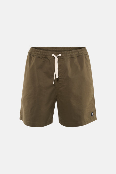 Kaki short van ELEMENT met elastische tailleband, wit trekkoord en logopatch.