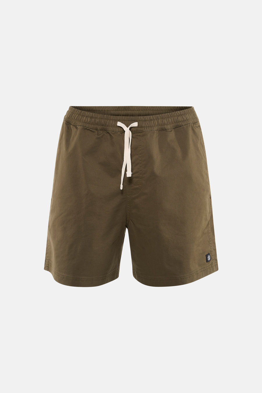 Short en twill de couleur kaki de ELEMENT avec taille élastique et poche passepoilée à l'arrière, dotée d'une étiquette de marque.