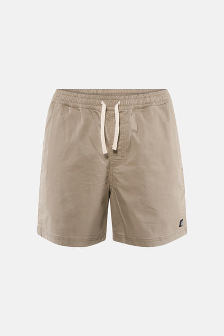 Beige short van ELEMENT met elastische tailleband, wit trekkoord en klein zwart logo.