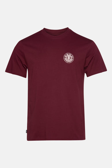 Rood T-shirt met korte mouwen van ELEMENT, met een ronde logo-opdruk op de borst.
