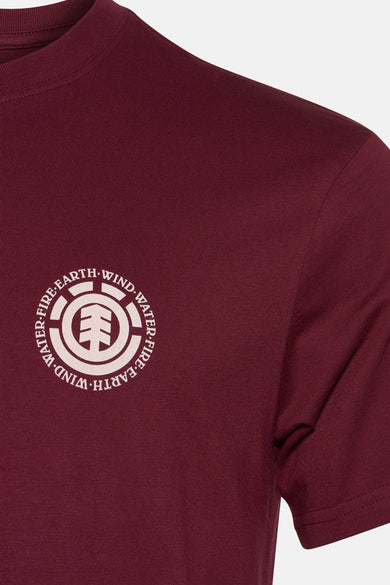 Rood T-shirt met korte mouwen van ELEMENT, met een ronde print op de borst.

