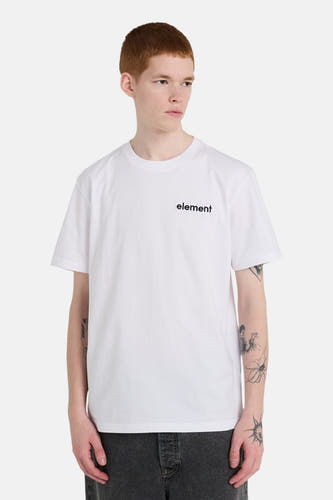 Wit T-shirt met korte mouwen van ELEMENT, met een klein zwart logo op de borst.