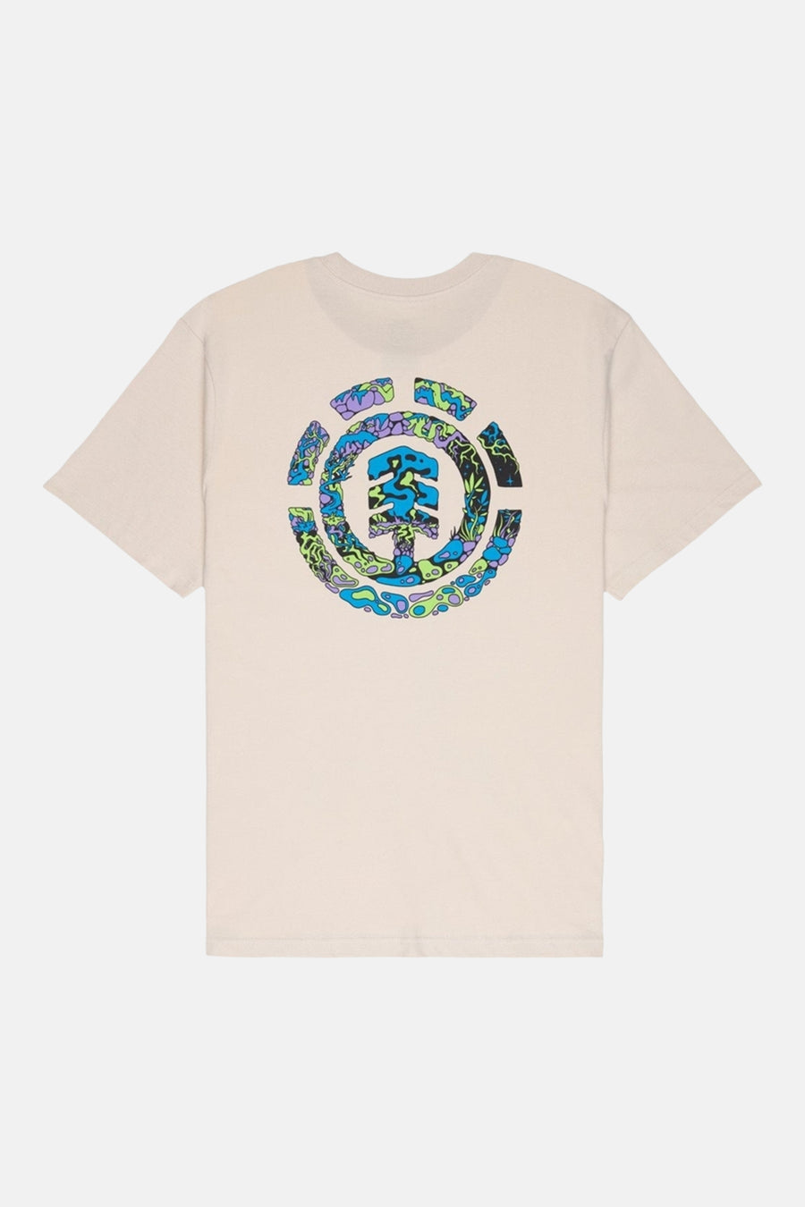 T-shirt beige à manches courtes de ELEMENT, avec un imprimé multicolore du logo au dos.