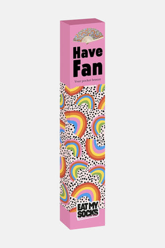 Multicolor waaier van EAT MY SOCKS in roze verpakking met regenboog en stippenprint