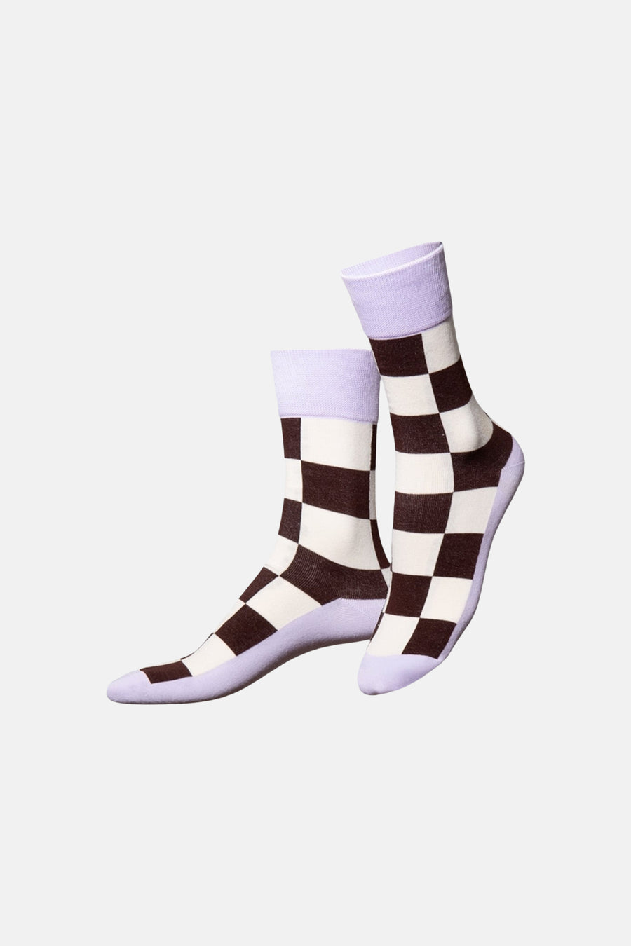 Rode sokken met schaakbordpatroon van EAT MY SOCKS, lila boord en teen, katoenmix, studio-opname
