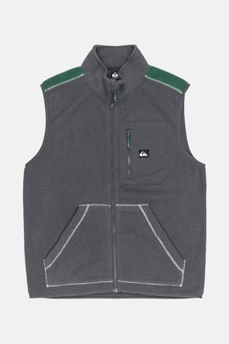 Gilet gris de Quiksilver avec des accents verts sur les épaules et des poches avec des coutures contrastantes.