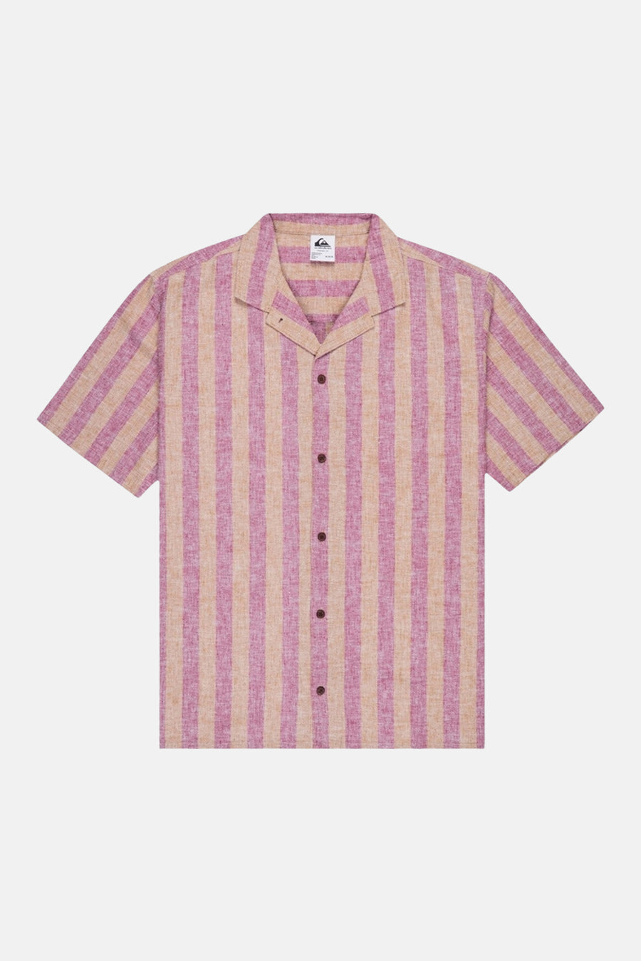 Roze gestreept overhemd met korte mouwen van Quiksilver, met een kraag en knoopsluiting.