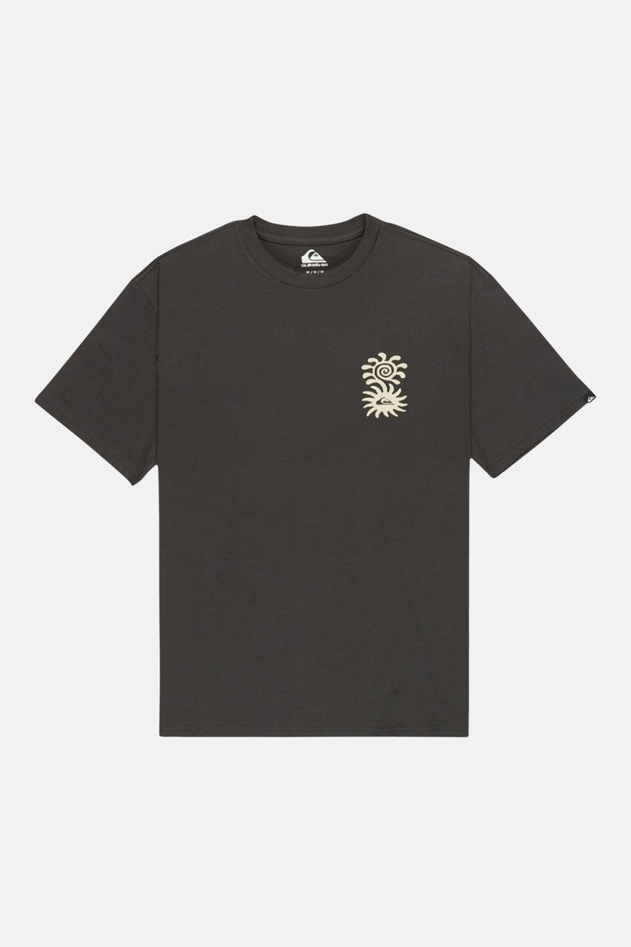 T-shirt noir Quiksilver avec un imprimé graphique sur la poitrine.