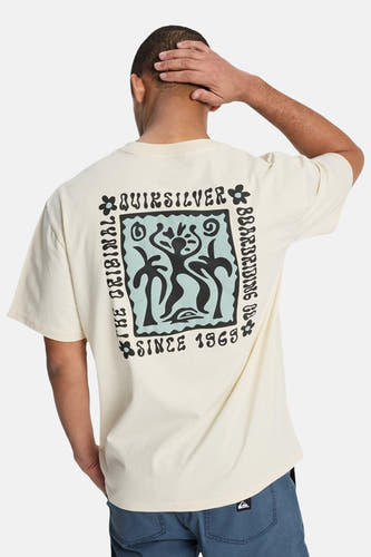 Ecru T-shirt met korte mouwen van Quiksilver met vierkante print op de rug.