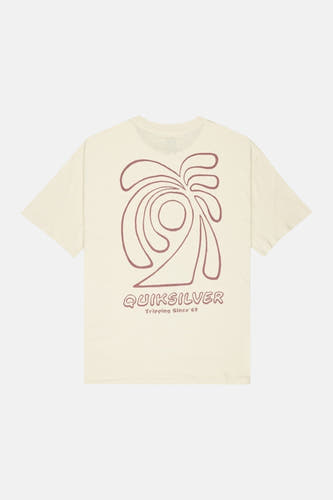 Ecru T-shirt met korte mouwen van Quiksilver, met abstracte bruine palmboomprint op de rug.