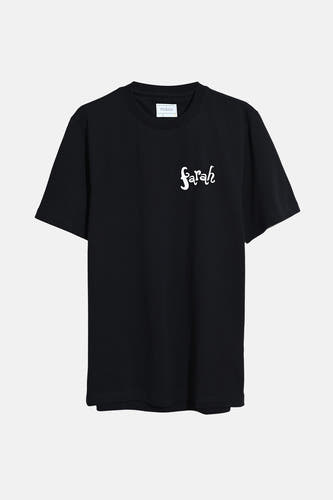 Zwart T-shirt met korte mouwen van FARAH, met witte tekstprint op de borst.