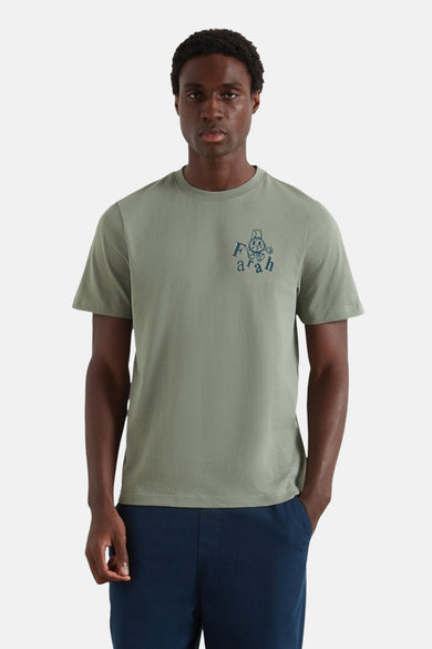 T-shirt vert avec manches courtes de FARAH, avec un petit imprimé sur la poitrine.