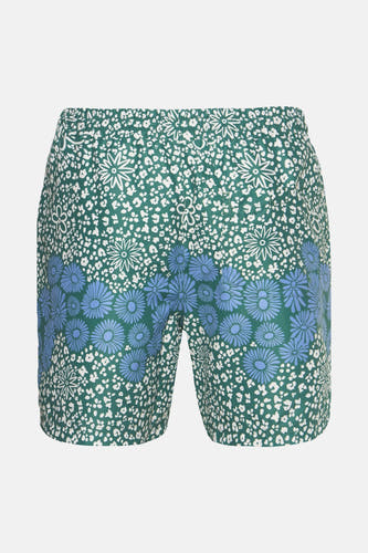 Groene zwemshort van Farah, met bloemenpatroon in blauw en witte accenten.