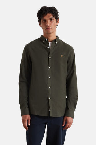 Groen overhemd met lange mouwen van FARAH, met witte knopen en een klein logo op de borst.