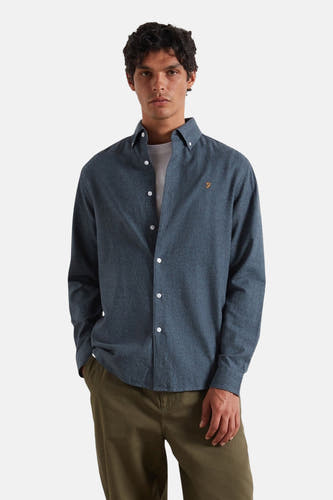 Chemise bleue à manches longues de FARAH, avec col boutonné et logo brodé.